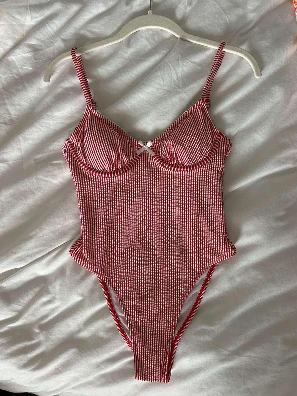 Red & White Striped One-Piece Swimsuit
